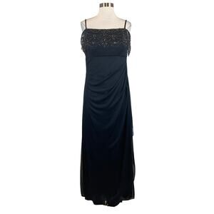 XSCAPE Off the Shoulder Beaded Long Chiffon Evening Gown Blue Size 16 Dress